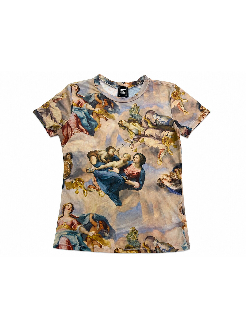 This Riot Queen Mesh T-shirt Renaissance-Inspired Angelic Print Women's Sz L